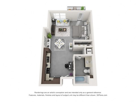 Floor plan for studio, 1 bath, 688 sqft